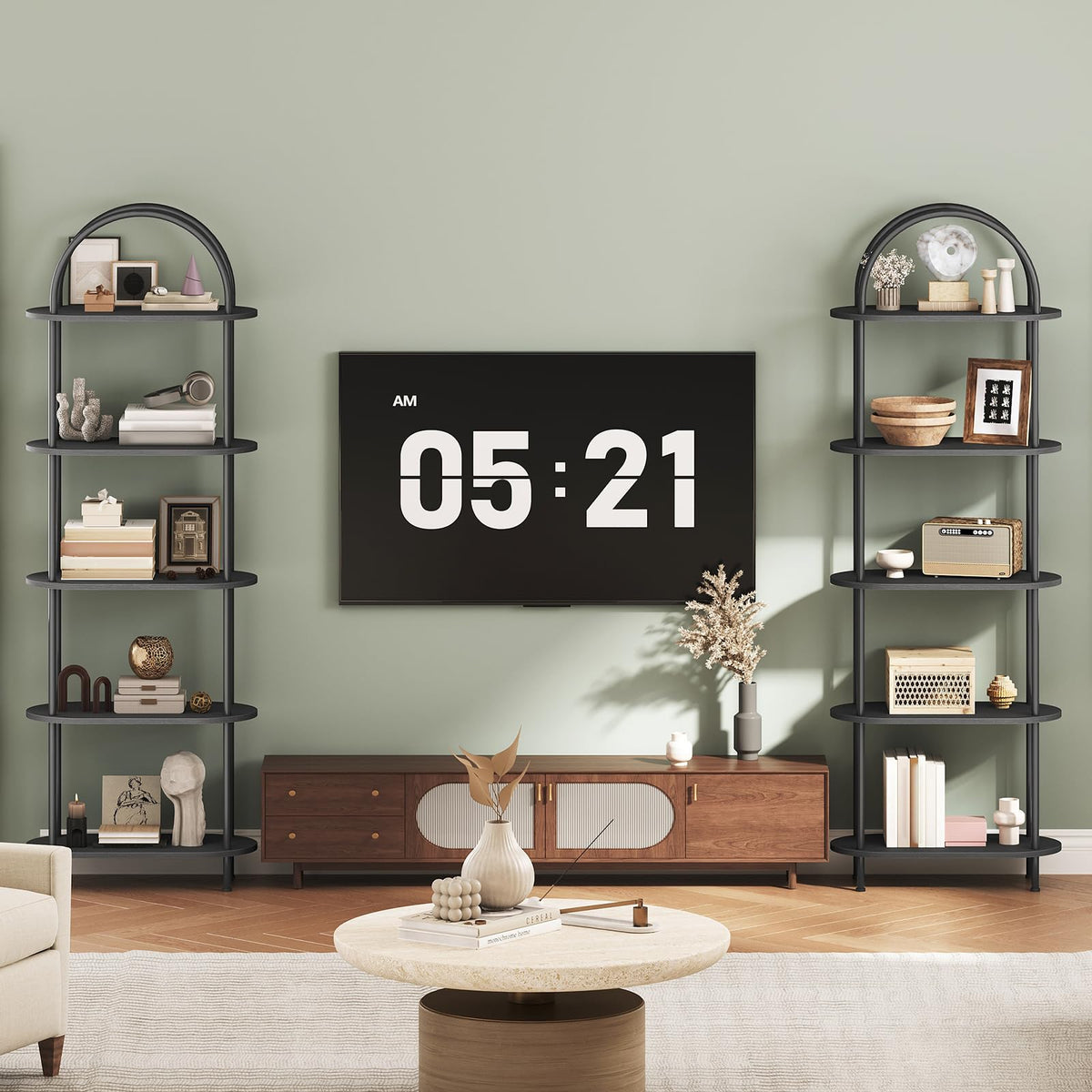 5 Tier Arched Wooden Bookshelf Metal Frame C6430