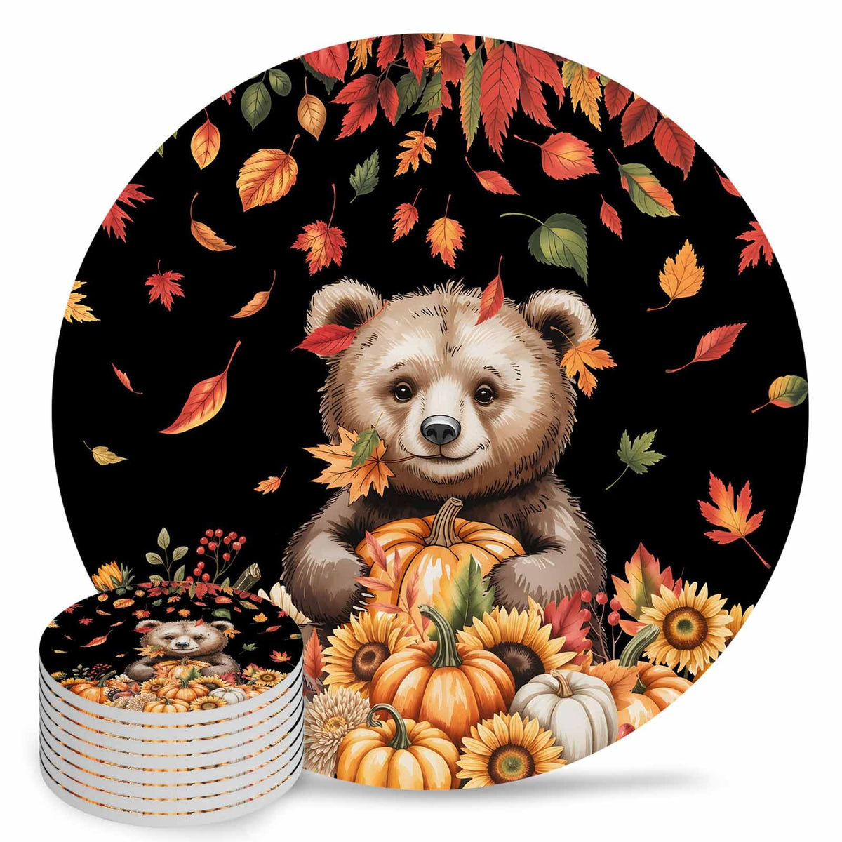 Absorbent Stone Ceramic Coaster with Cork Back, Set of 8 A807854