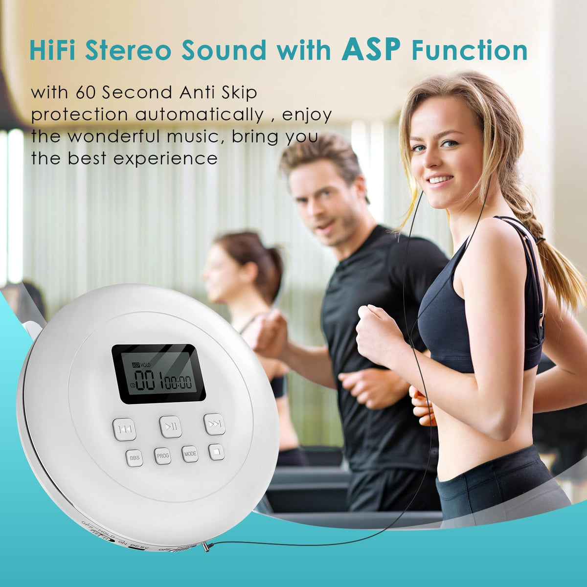 Portable CD Player with Headphones Jack USB AUX LCD Display White S577652