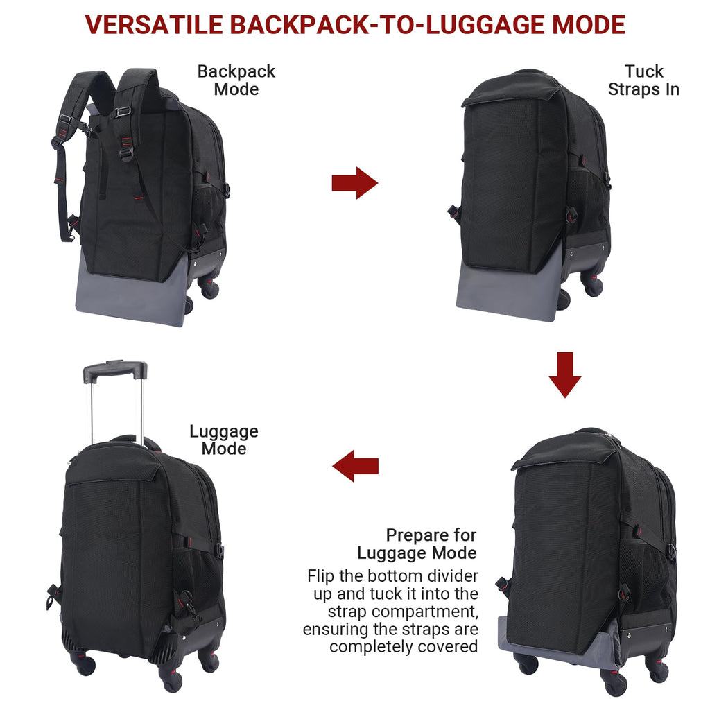 Rolling Backpack with 4 Extra Wheels, Water-Resistant Underseat Travel Luggage U677095