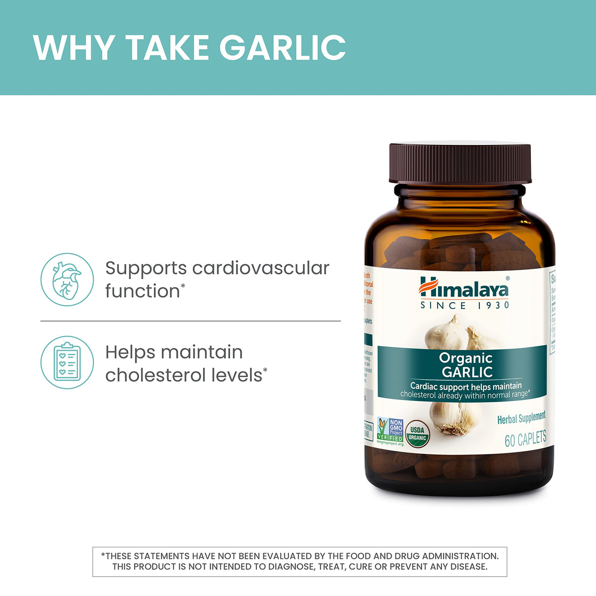 USDA Organic Garlic Supplements 1400 mg 60 Caplets F2543