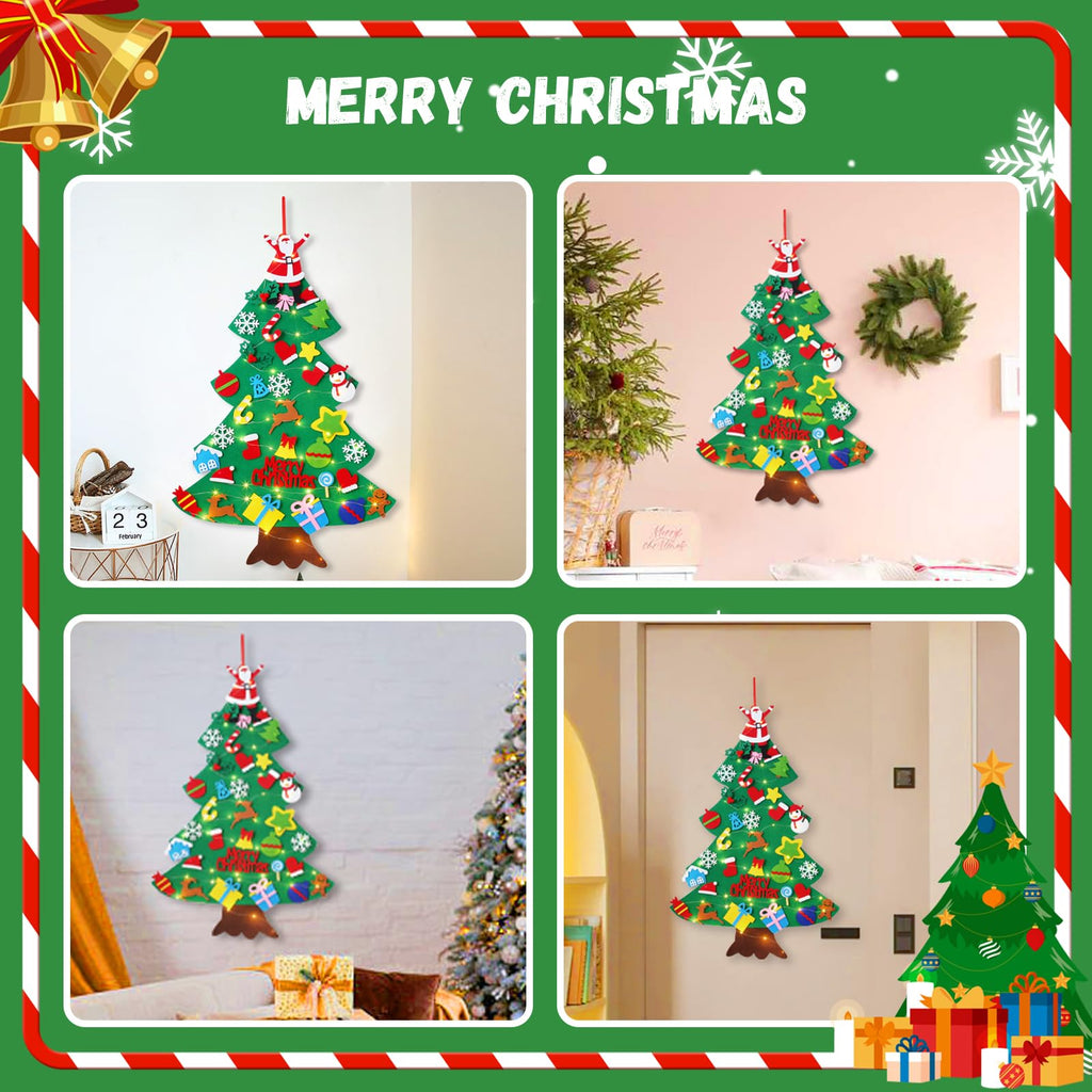Felt Christmas Tree for Toddlers, 3.2ft Wall Hanging DIY Xmas Decorations with String Light P700077
