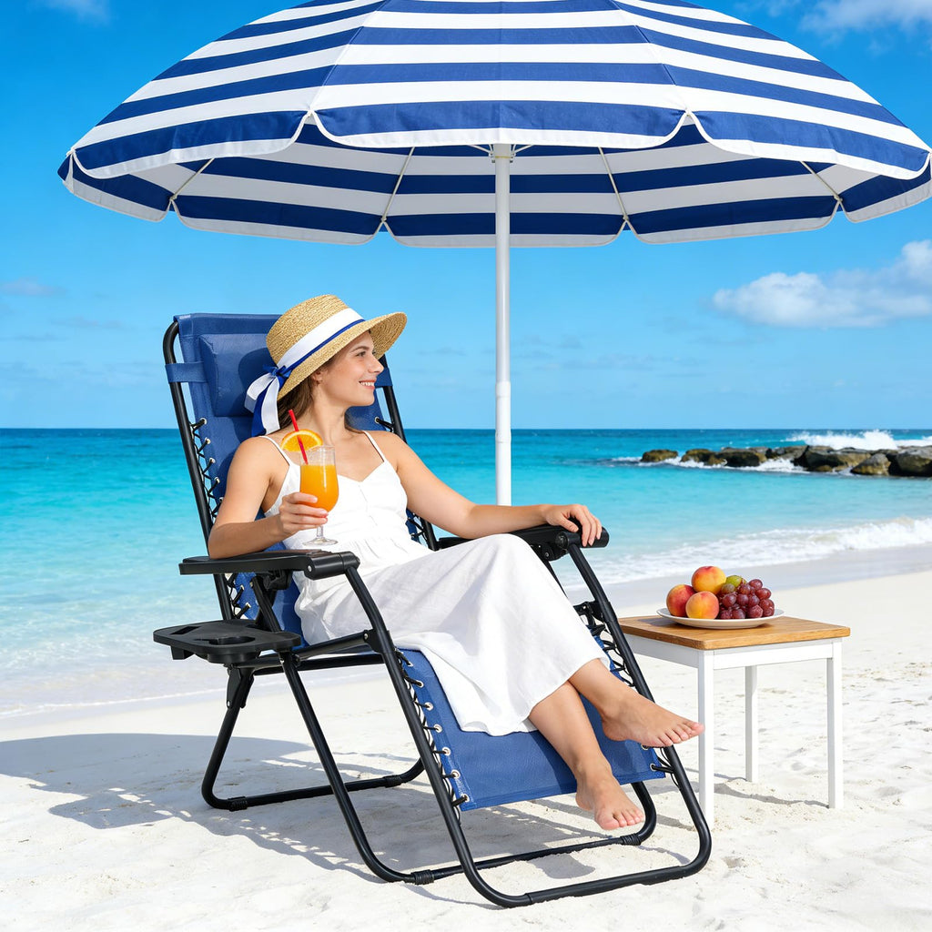 Blue Set of 2 Zero Gravity Lounge Chair with Pillow & Cup Holder A392053