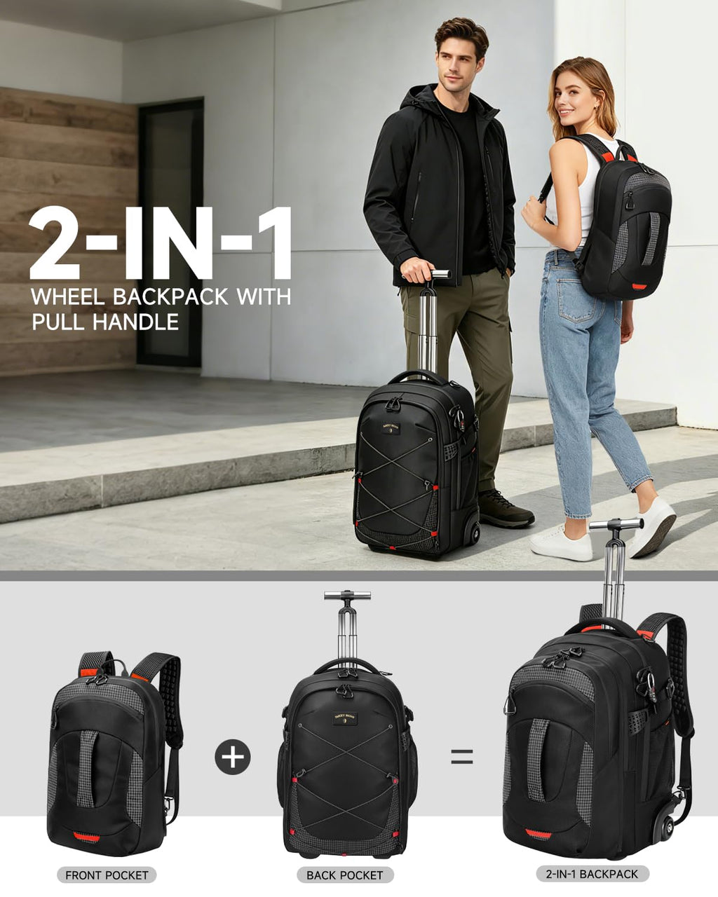 2-in-1 Detachable Backpack with Wheels Q9999