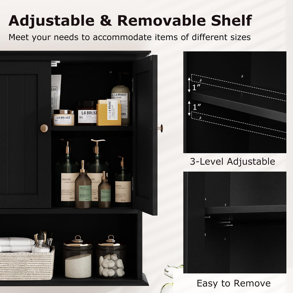 Black Wooden Bathroom Wall Cabinet with 2 Doors Z70108