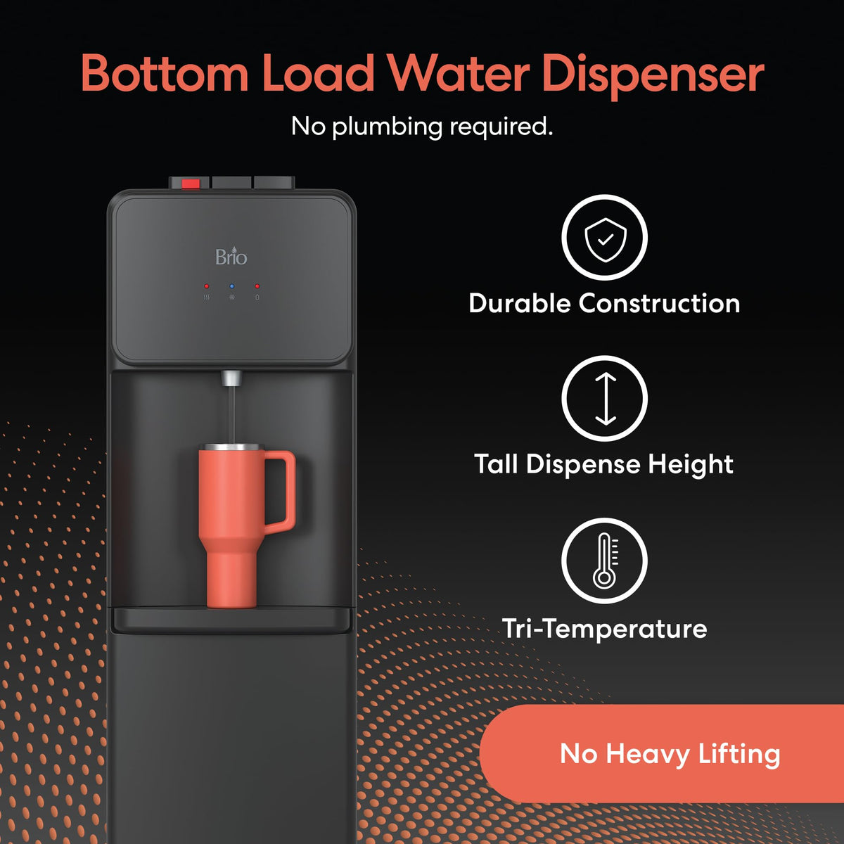 Bottom Load Water Cooler Dispenser, 5 Gallon, Black V478