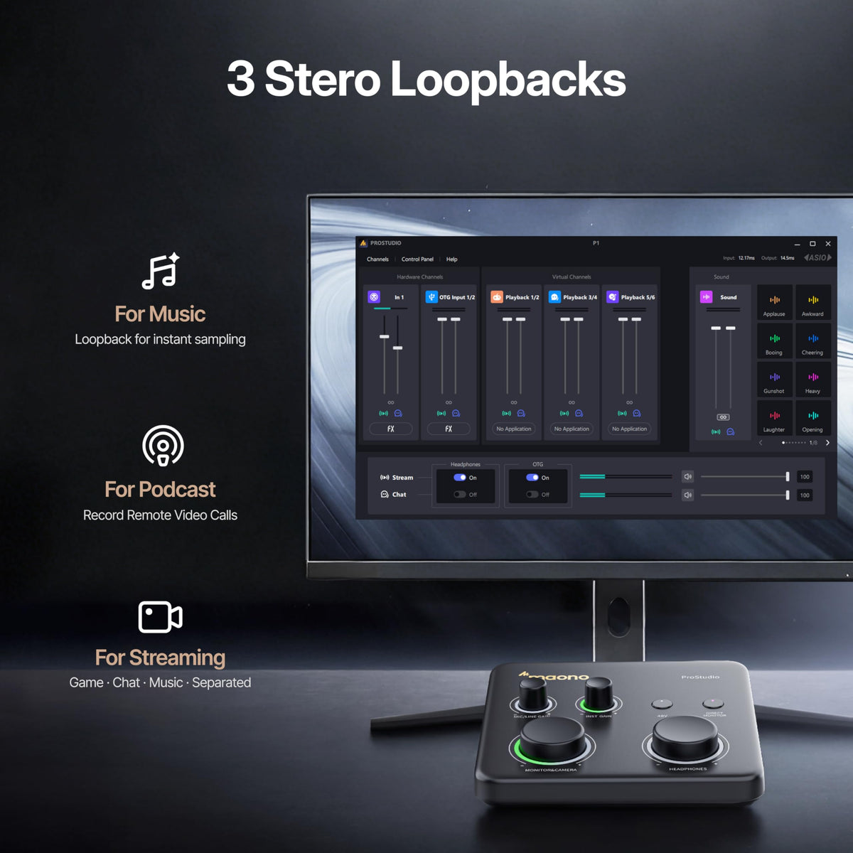 USB Audio Interface with 70dB Gain F207470