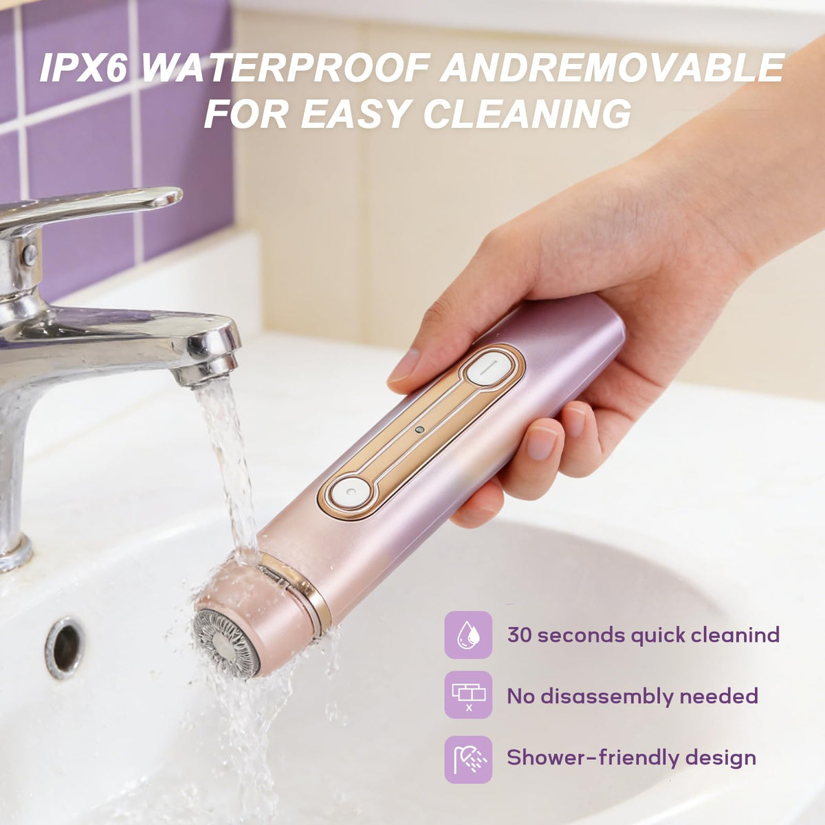 Light Purple Waterproof Dual-Head Bikini Trimmer D75806