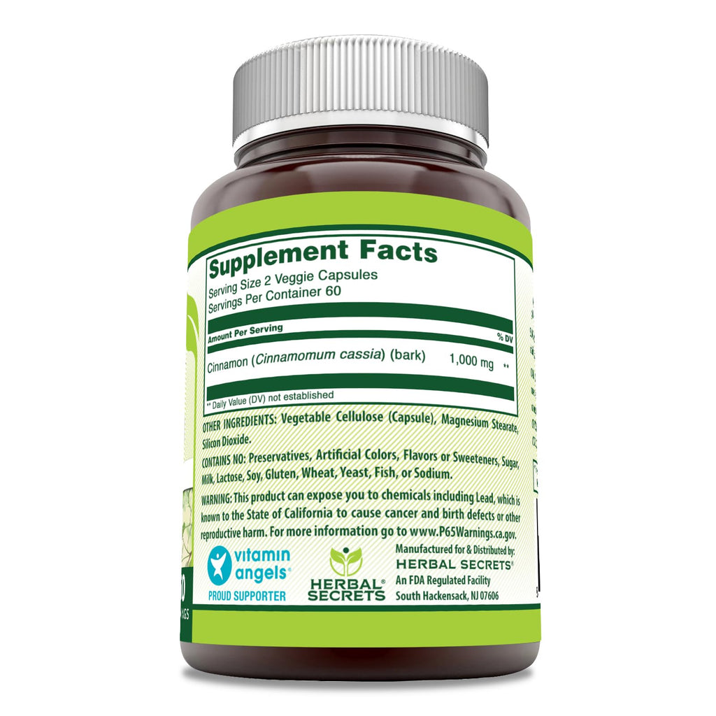 Cinnamon Supplement 1000 Mg 120 Veggie Capsules B93360