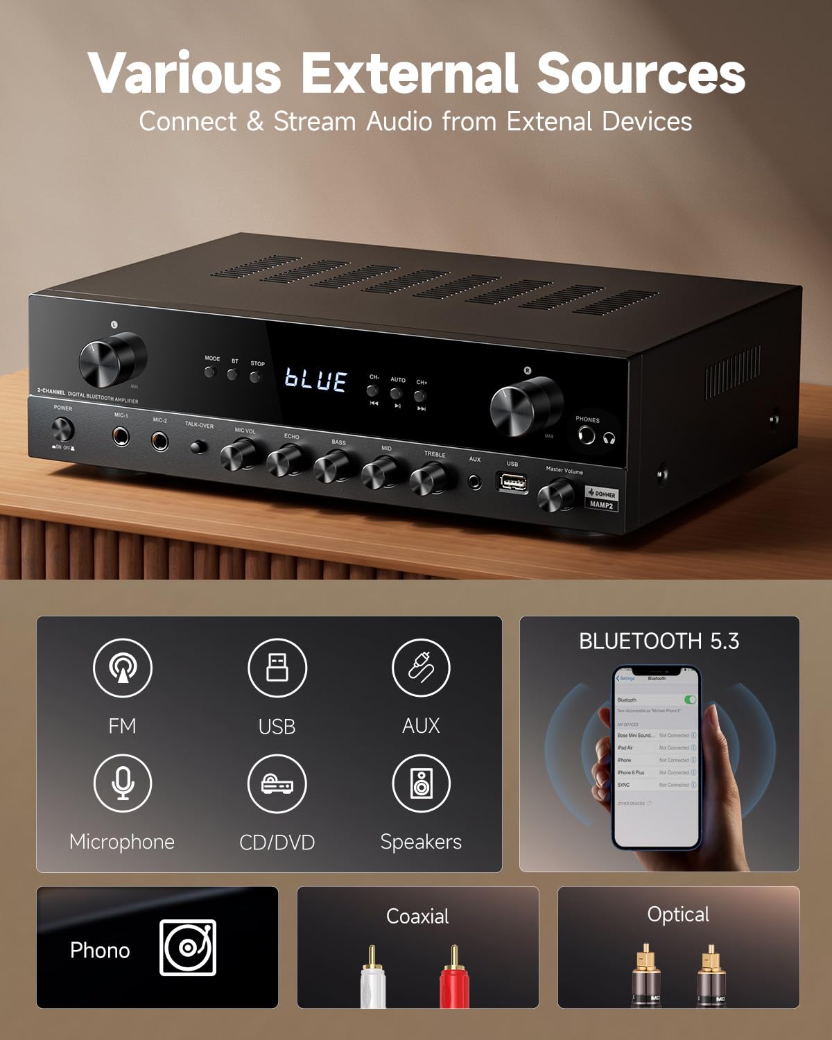 600W 2 Channel Stereo Audio Amplifier with Bluetooth P886977