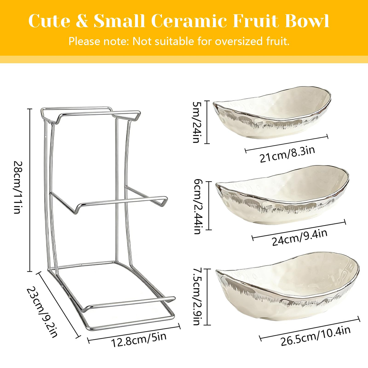 3 Tier Ceramic Fruit Bowl with Metal Stand V7161