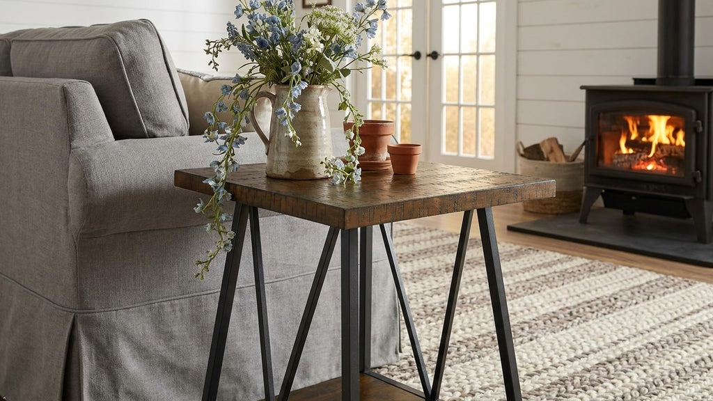Mid Century Modern End Table with Storage, 2-Tier Open Shelves, Cherry Walnut K5936