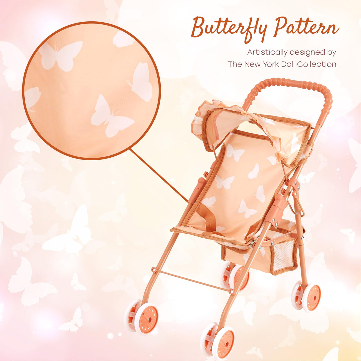 Baby Doll Stroller with Storage Basket, Foldable Frame, Canopy, Seatbelt K50183