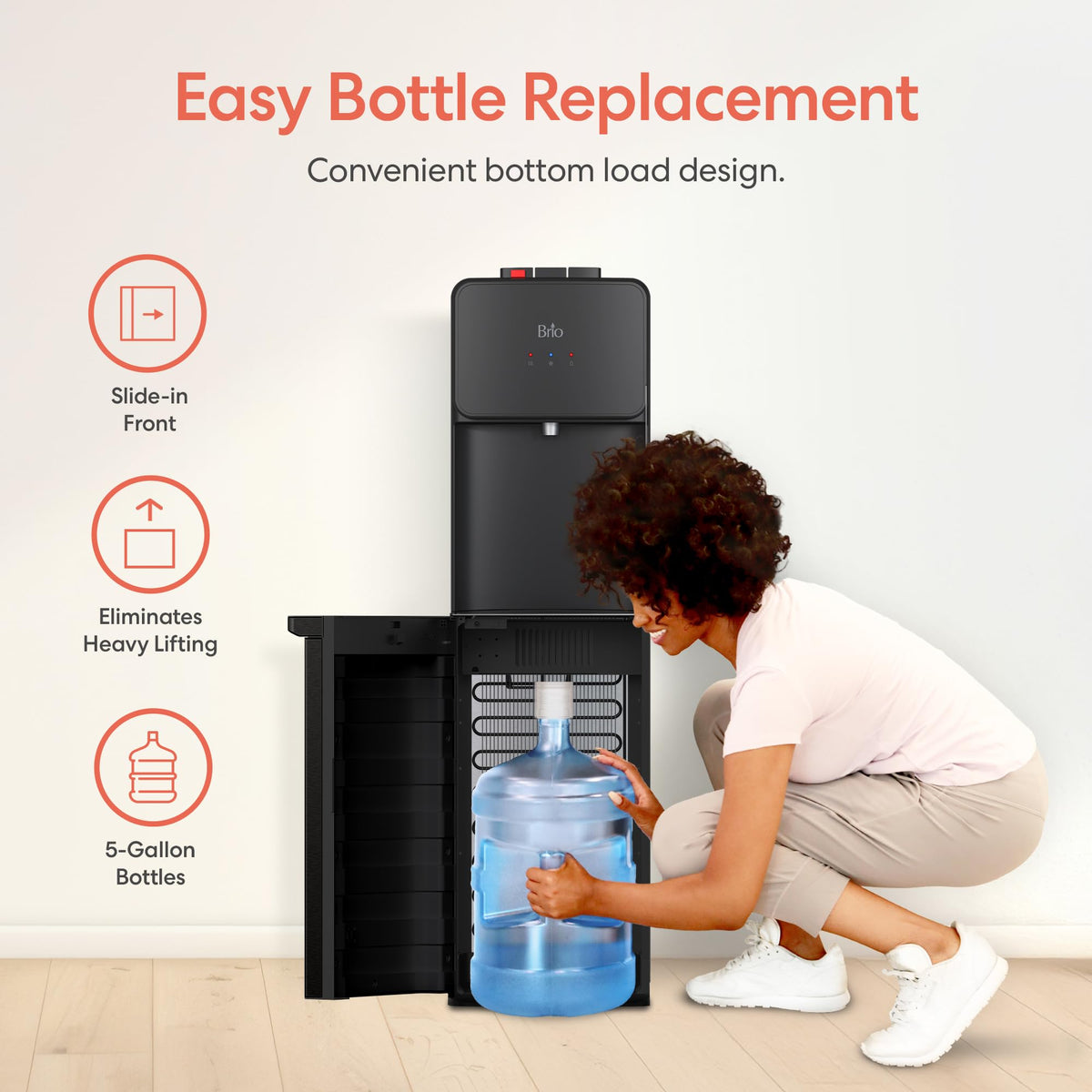 Bottom Load Water Cooler Dispenser, 5 Gallon, Black V478