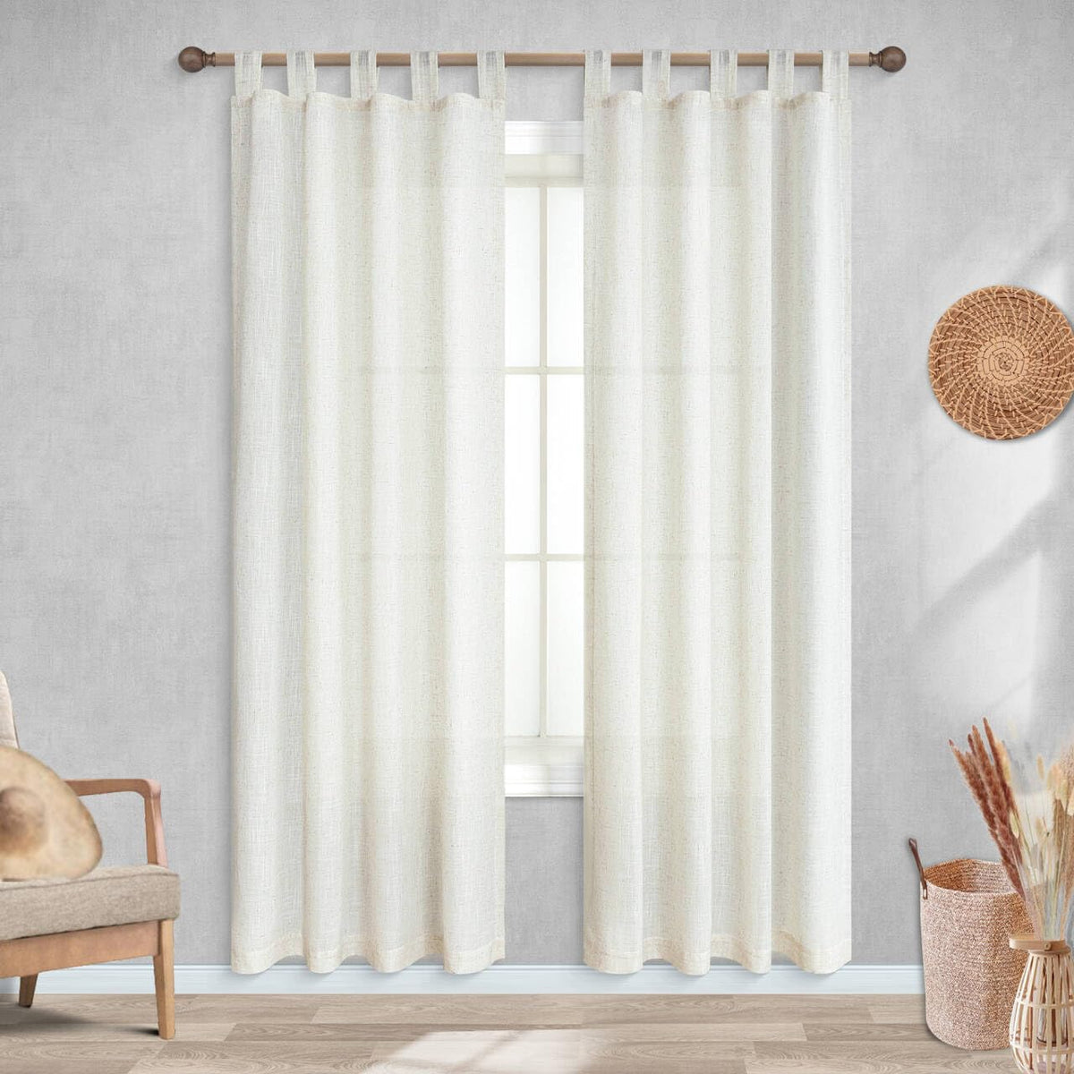 78 Inch Sheer Linen Curtains, 52" W x 78" L 2 Panels Set, Cream J947
