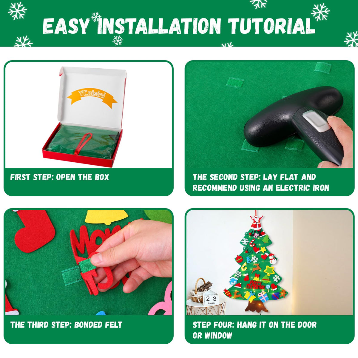Felt Christmas Tree for Toddlers, 3.2ft Wall Hanging DIY Xmas Decorations with String Light P700077