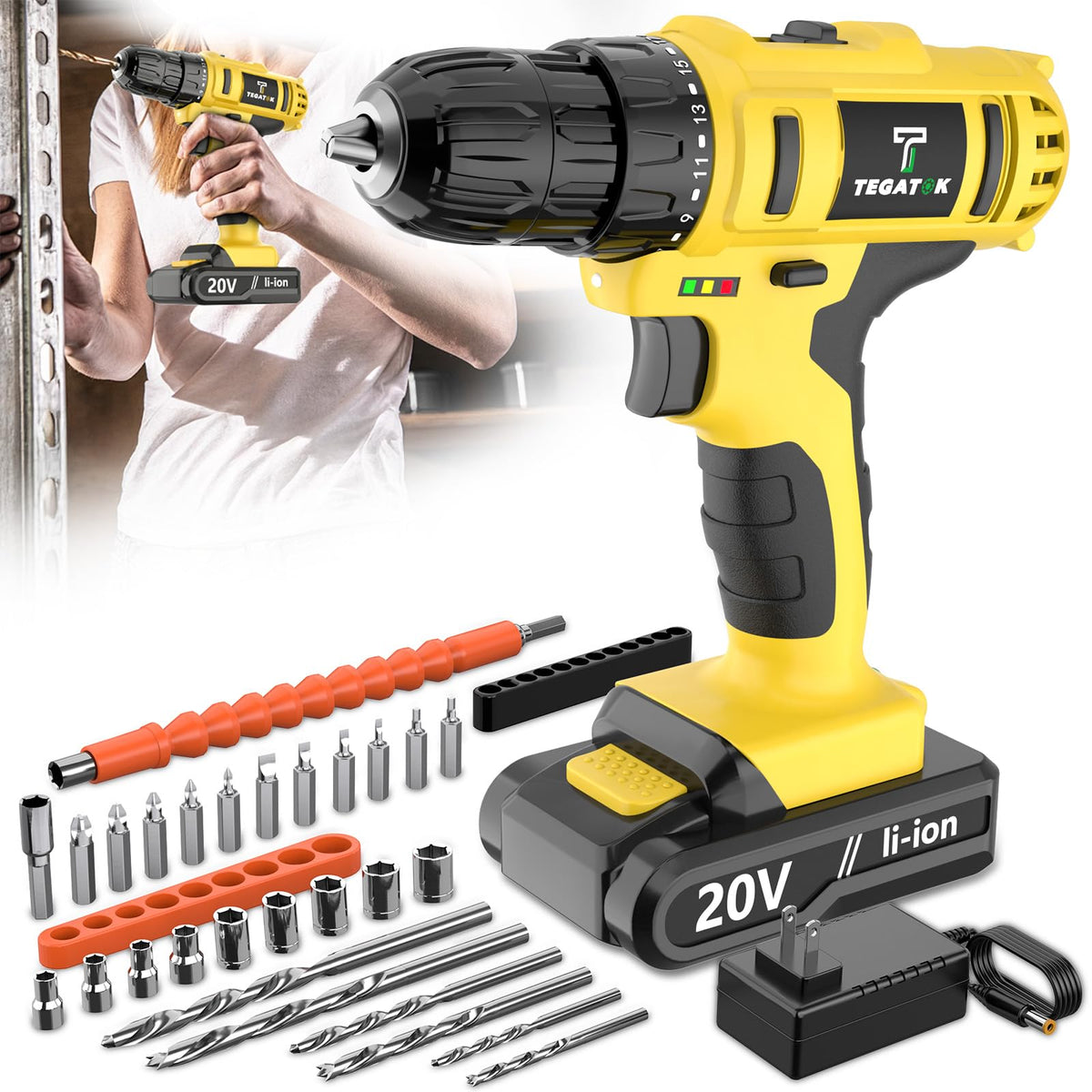 20V Cordless Drill Set with 3/8 Inch Keyless Chuck Z75779
