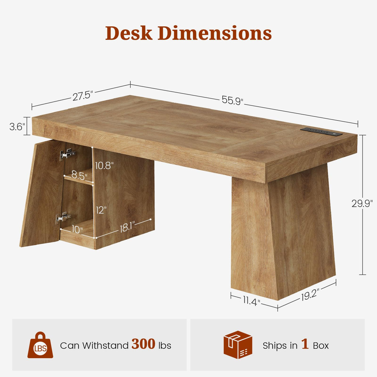 55.9" Executive Desk with Storage & Power Outlets Q6743