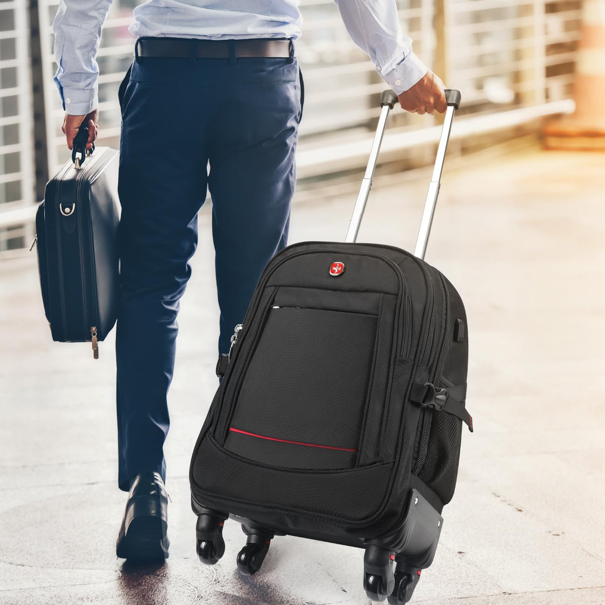 Rolling Backpack with 4 Extra Wheels, Water-Resistant Underseat Travel Luggage U677095