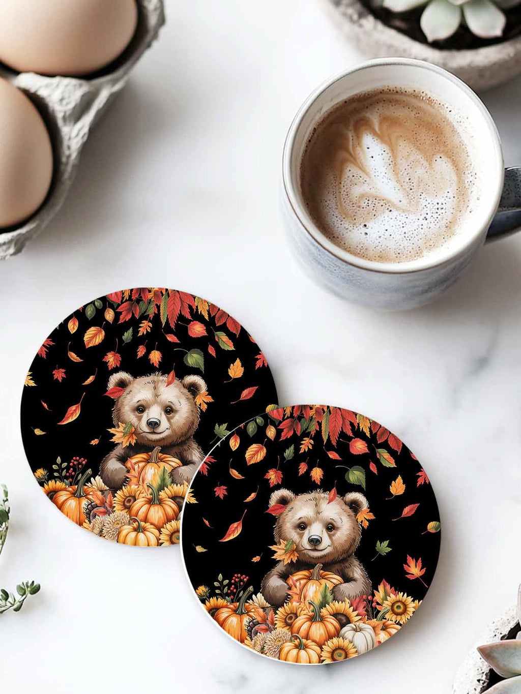 Absorbent Stone Ceramic Coaster with Cork Back, Set of 8 A807854