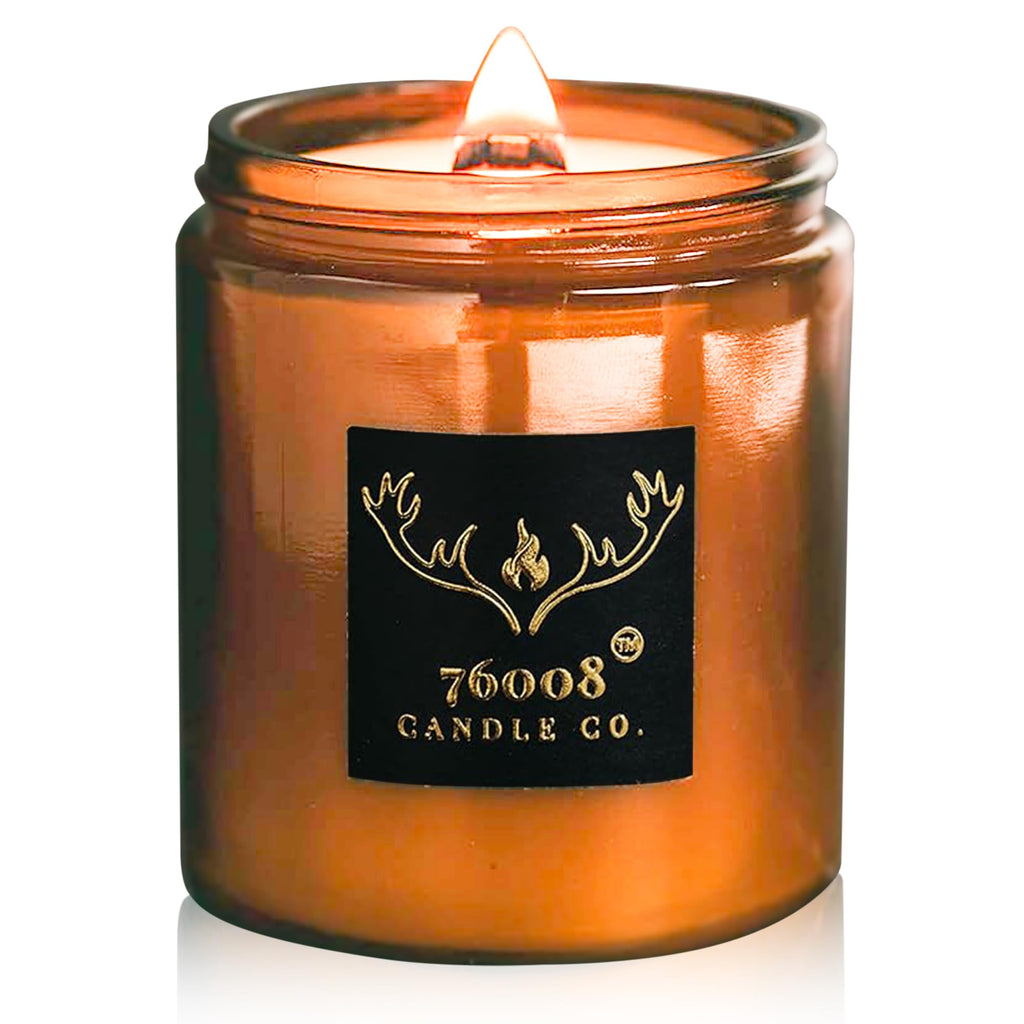Soy Candle with Wood Wick in Amber Glass Jar O111