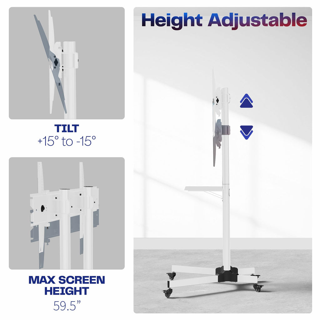 Mobile TV Cart for 32 to 83 inch Screens up to 110 lbs, White O6006