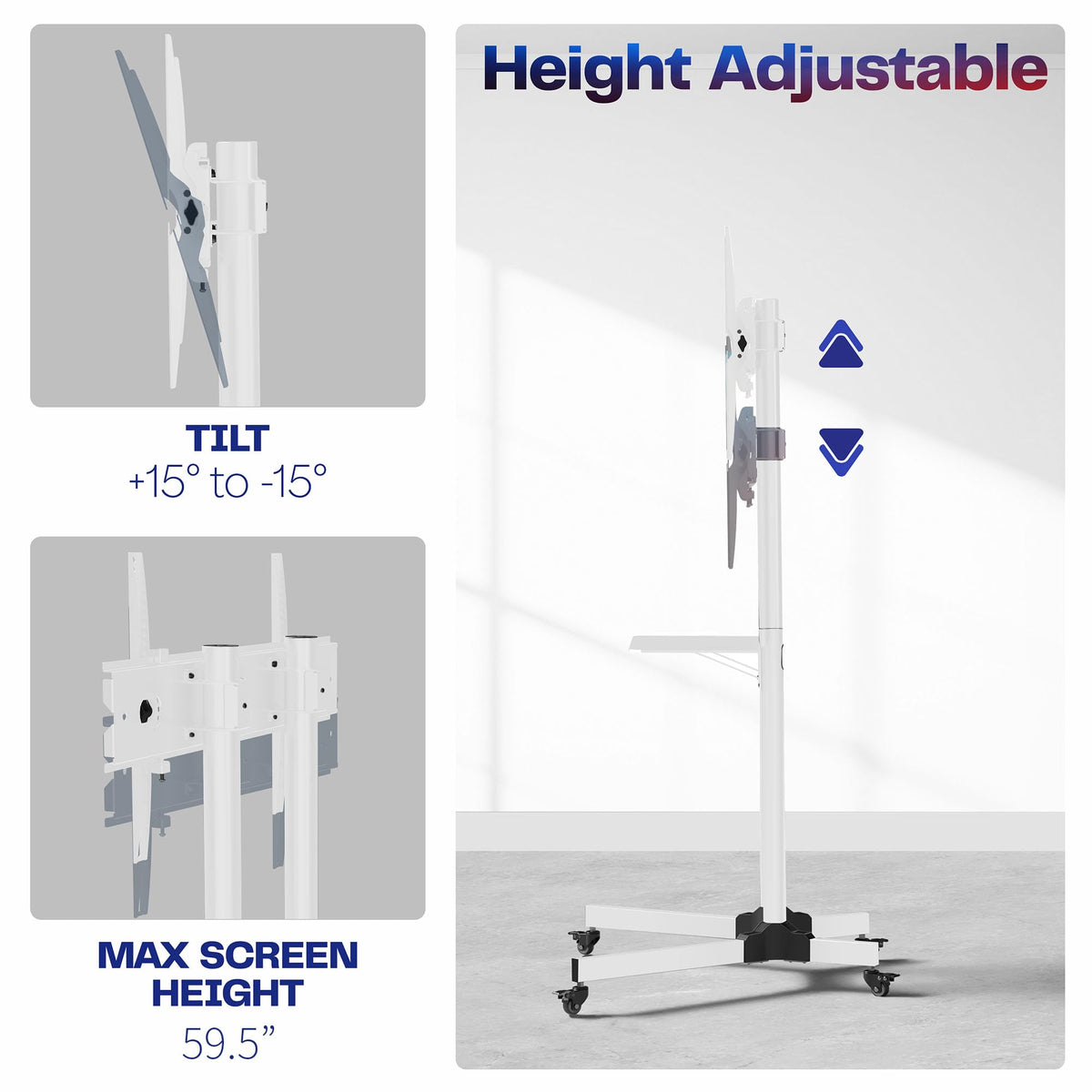 Mobile TV Cart for 32 to 83 inch Screens up to 110 lbs, White O6006
