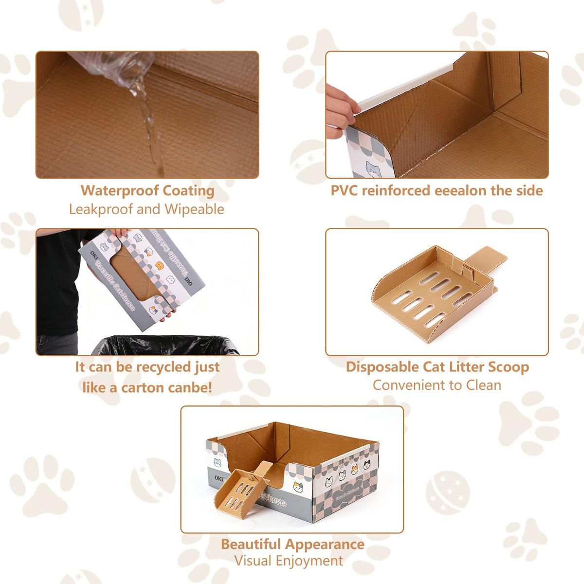 3-Pack Disposable Cat Litter Box with Scoop A8467