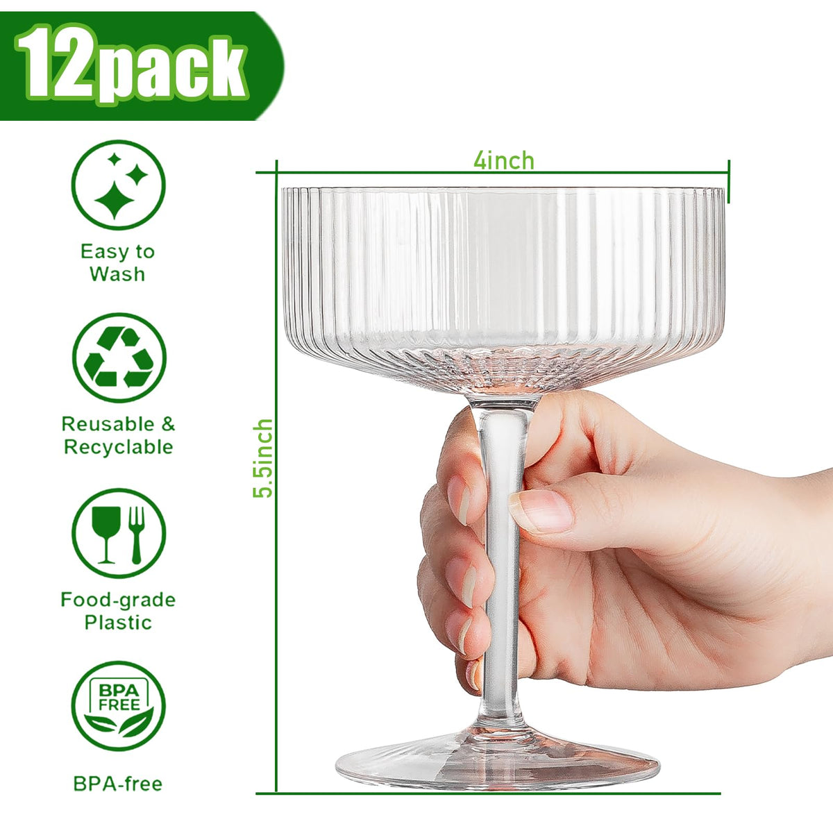 12 Pcs 10oz Acrylic Stem Cocktail Glassware Set C762043