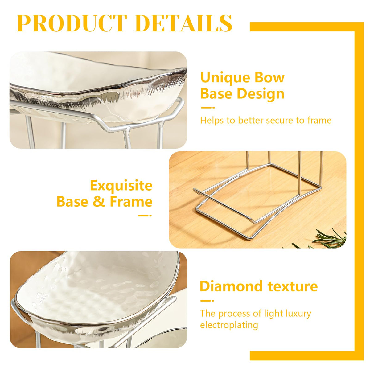 3 Tier Ceramic Fruit Bowl with Metal Stand V7161