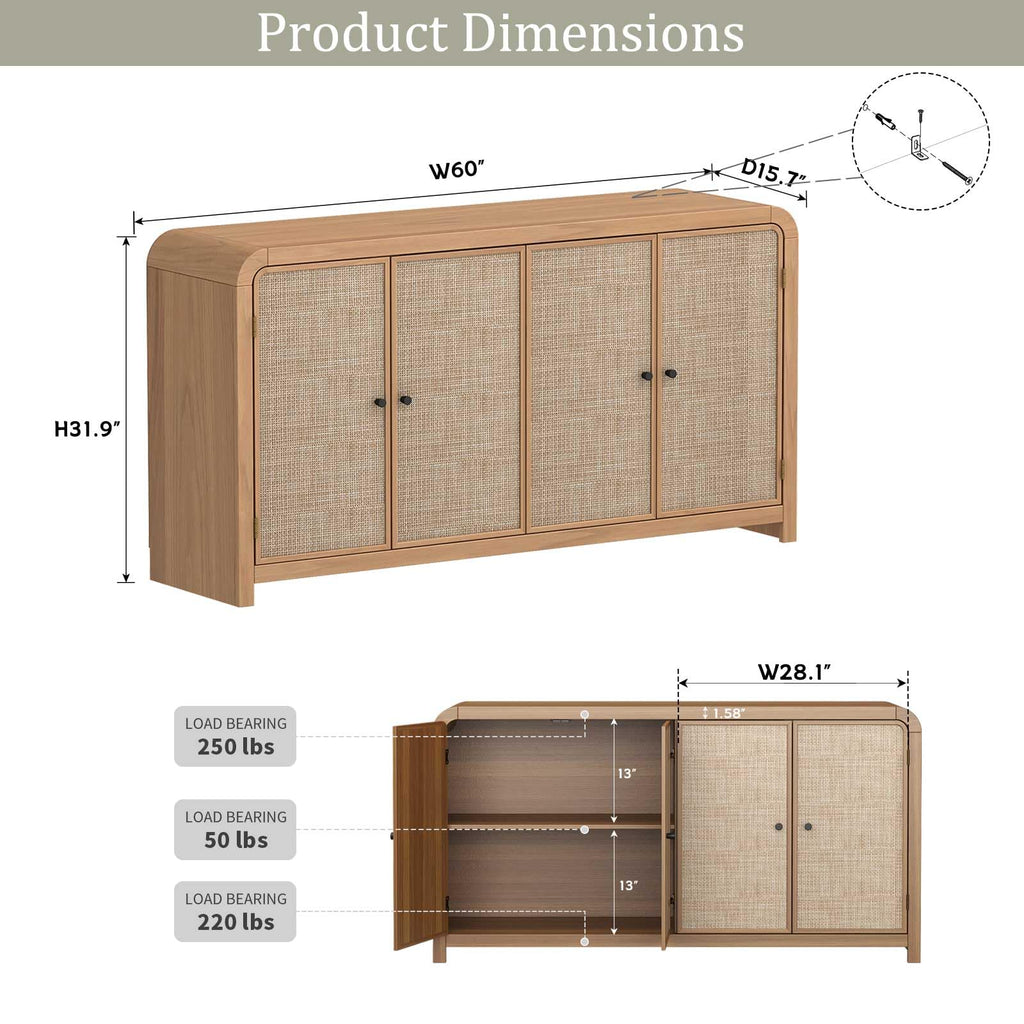 Oak Rattan Sideboard Buffet Cabinet B167359
