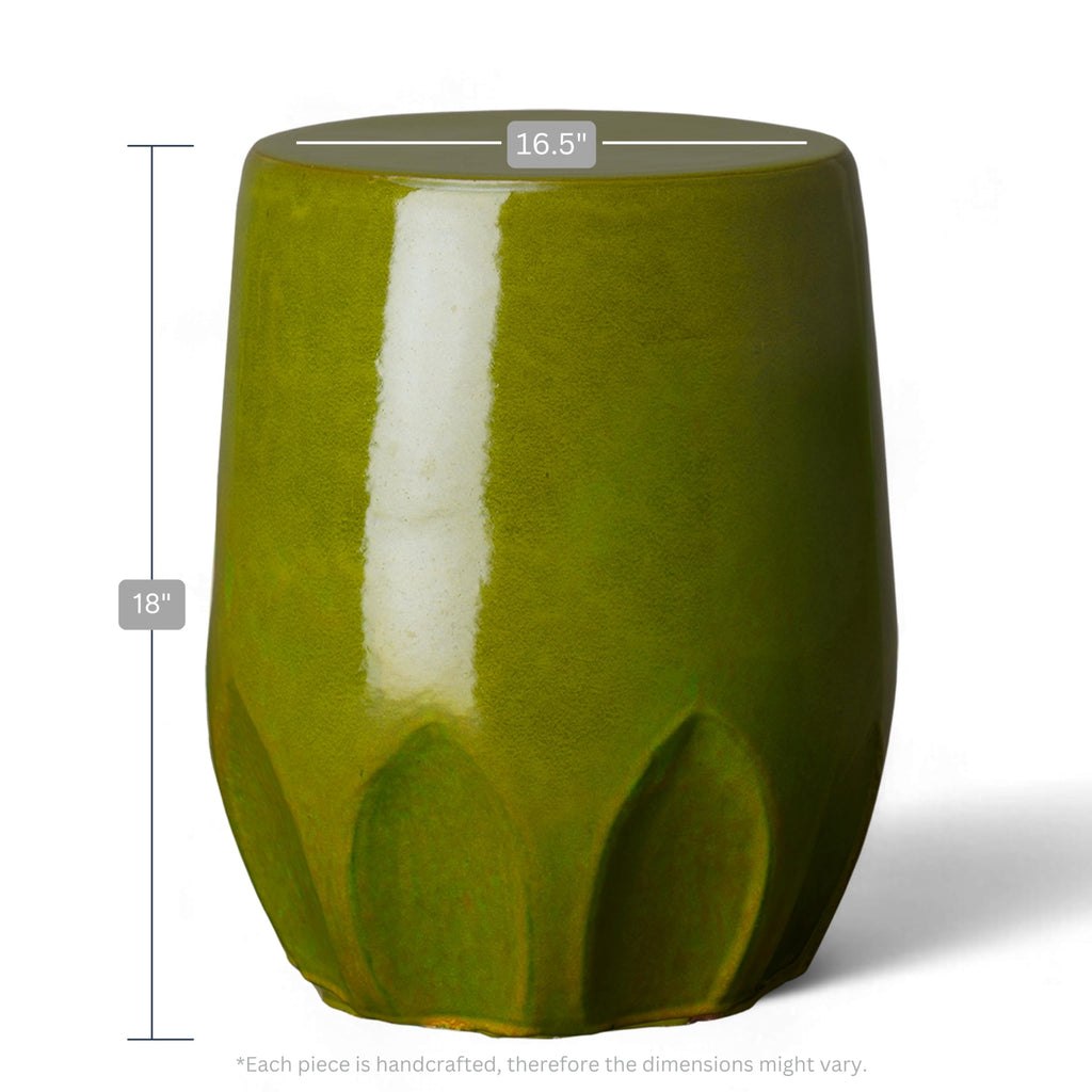 Glossy Glaze Green Round Stoneware Garden Stool A3635