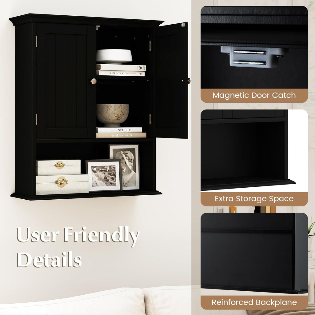 Black Wooden Bathroom Wall Cabinet with 2 Doors Z70108