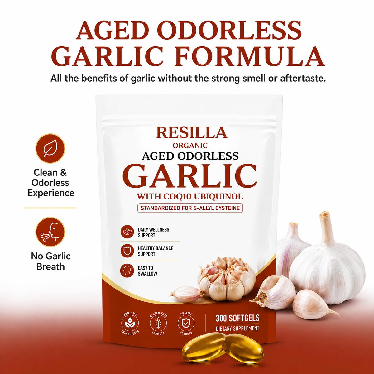 Organic Garlic Extract with CoQ10 Ubiquinol 300 Softgels F5767
