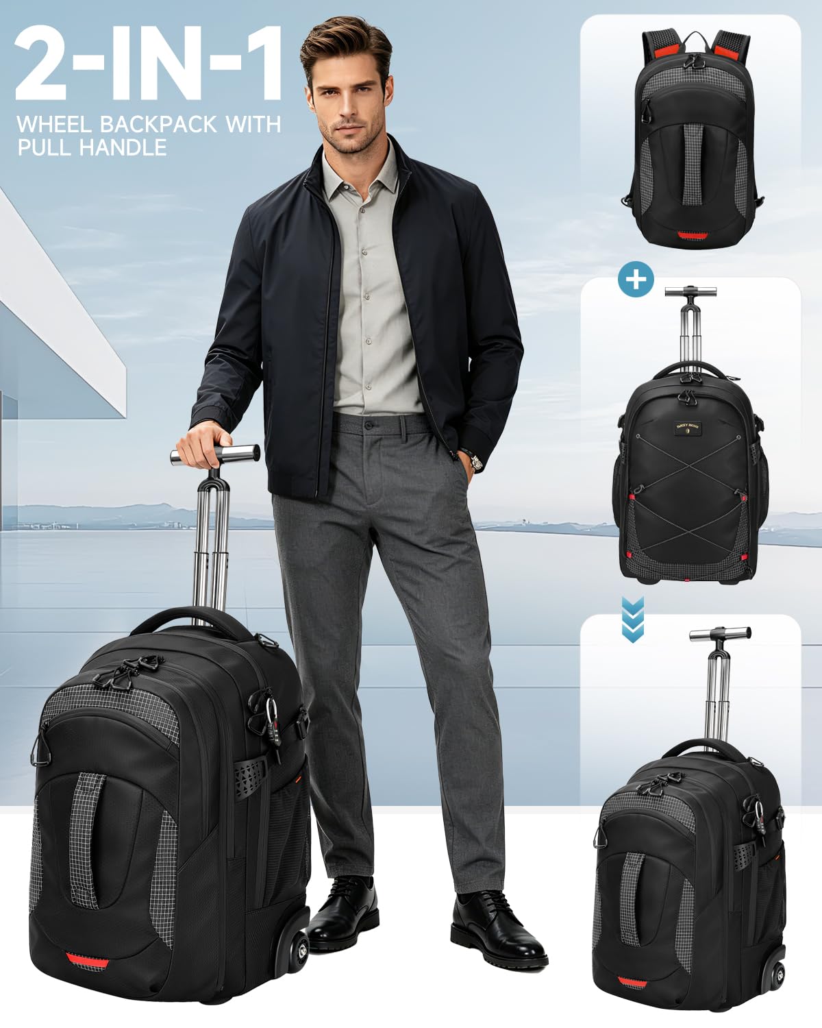 2-in-1 Detachable Backpack with Wheels Q9999