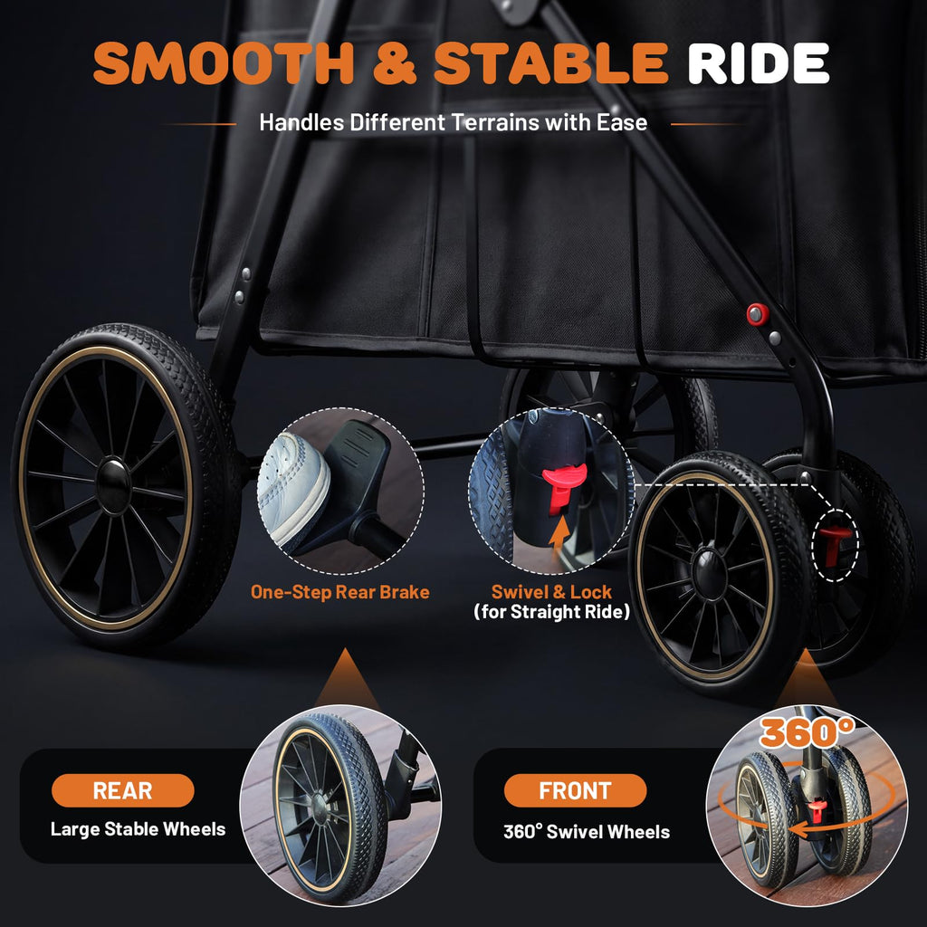 Foldable Pet Stroller up to 80 lbs with All-Terrain Wheels R69201