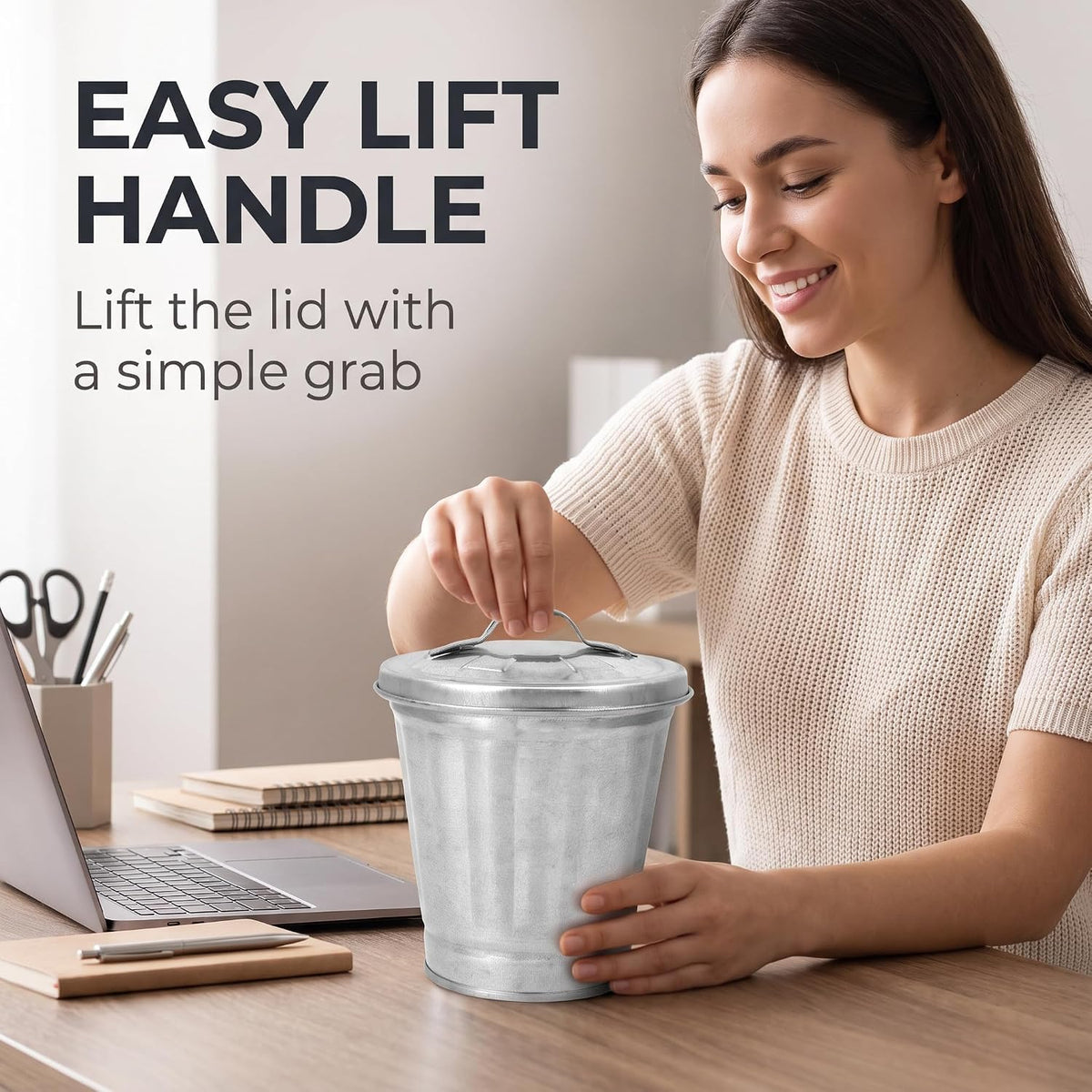 Silver Mini Galvanized Trash Can with Lid A1814