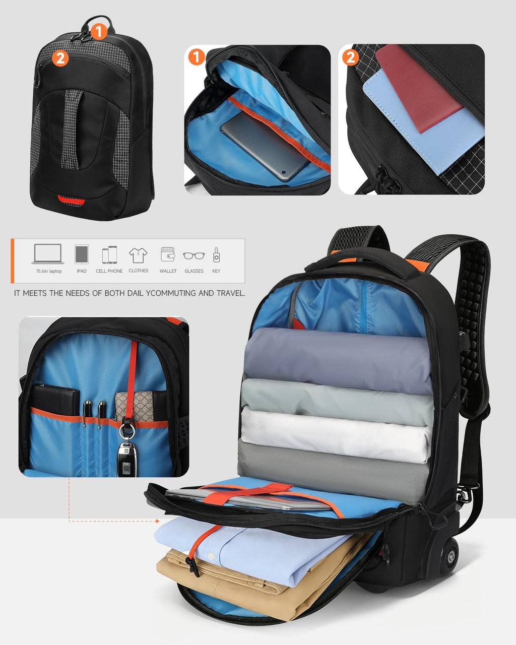 2-in-1 Detachable Backpack with Wheels Q9999