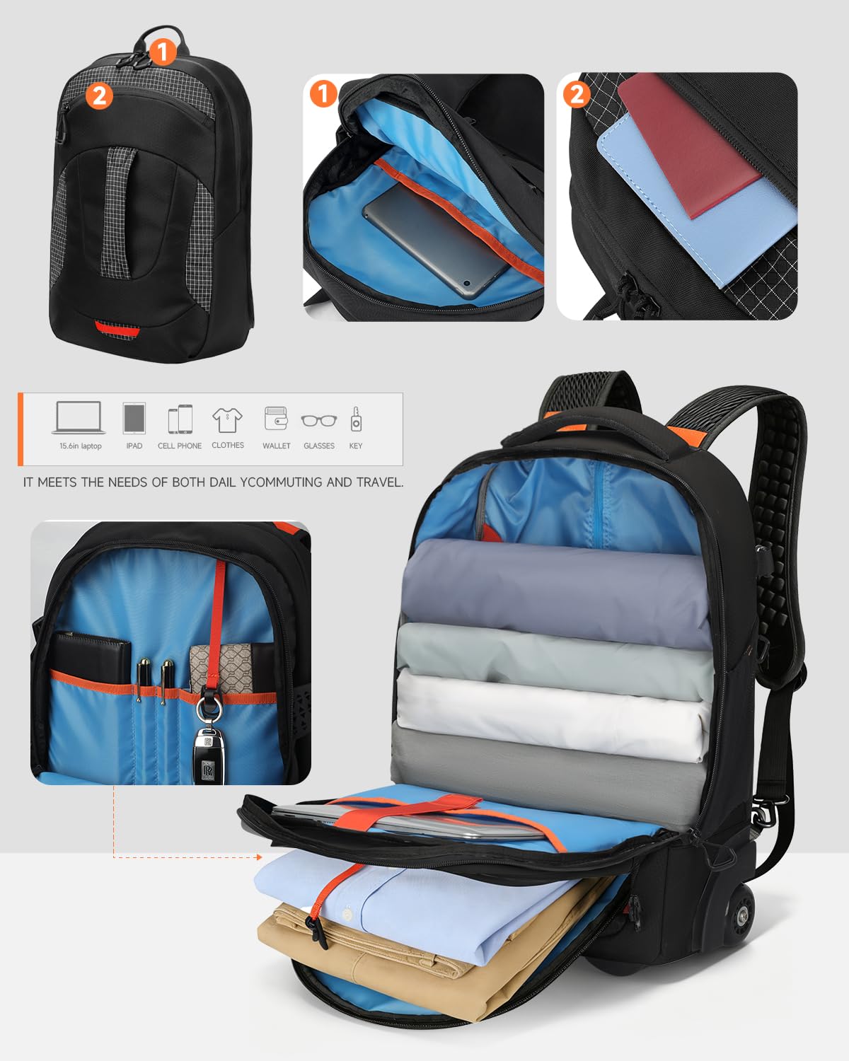 2-in-1 Detachable Backpack with Wheels Q9999
