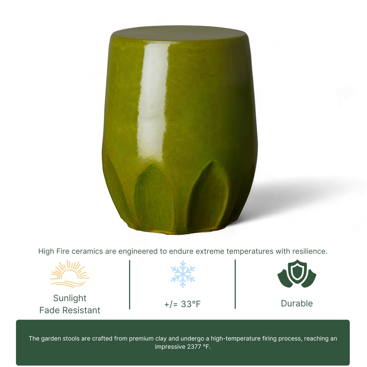 Glossy Glaze Green Round Stoneware Garden Stool A3635