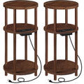 Set of 2 Round Bamboo Side Tables with Charging Station R229