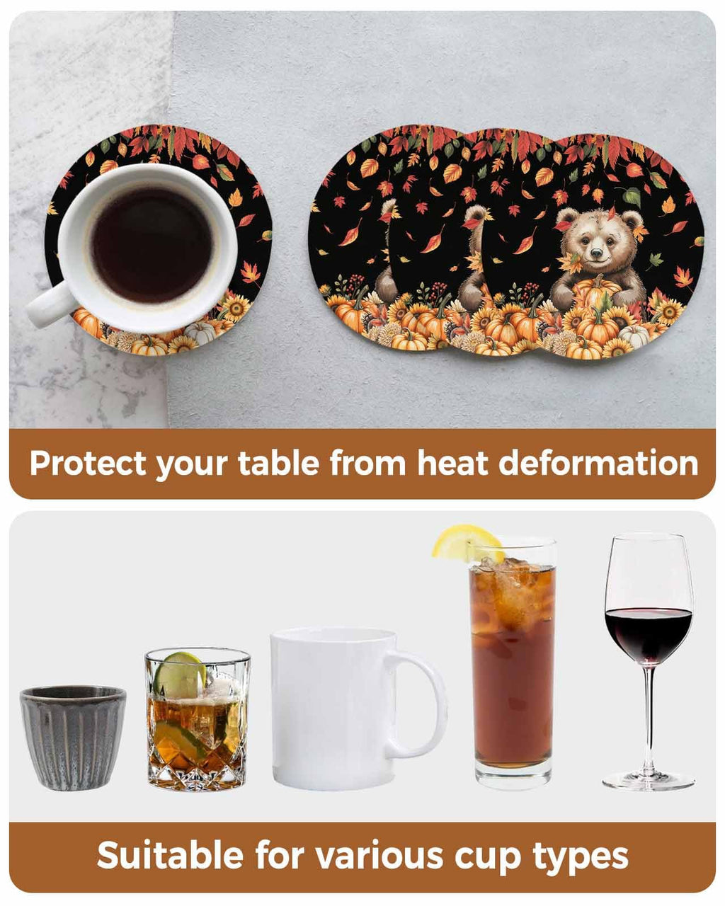 Absorbent Stone Ceramic Coaster with Cork Back, Set of 8 A807854