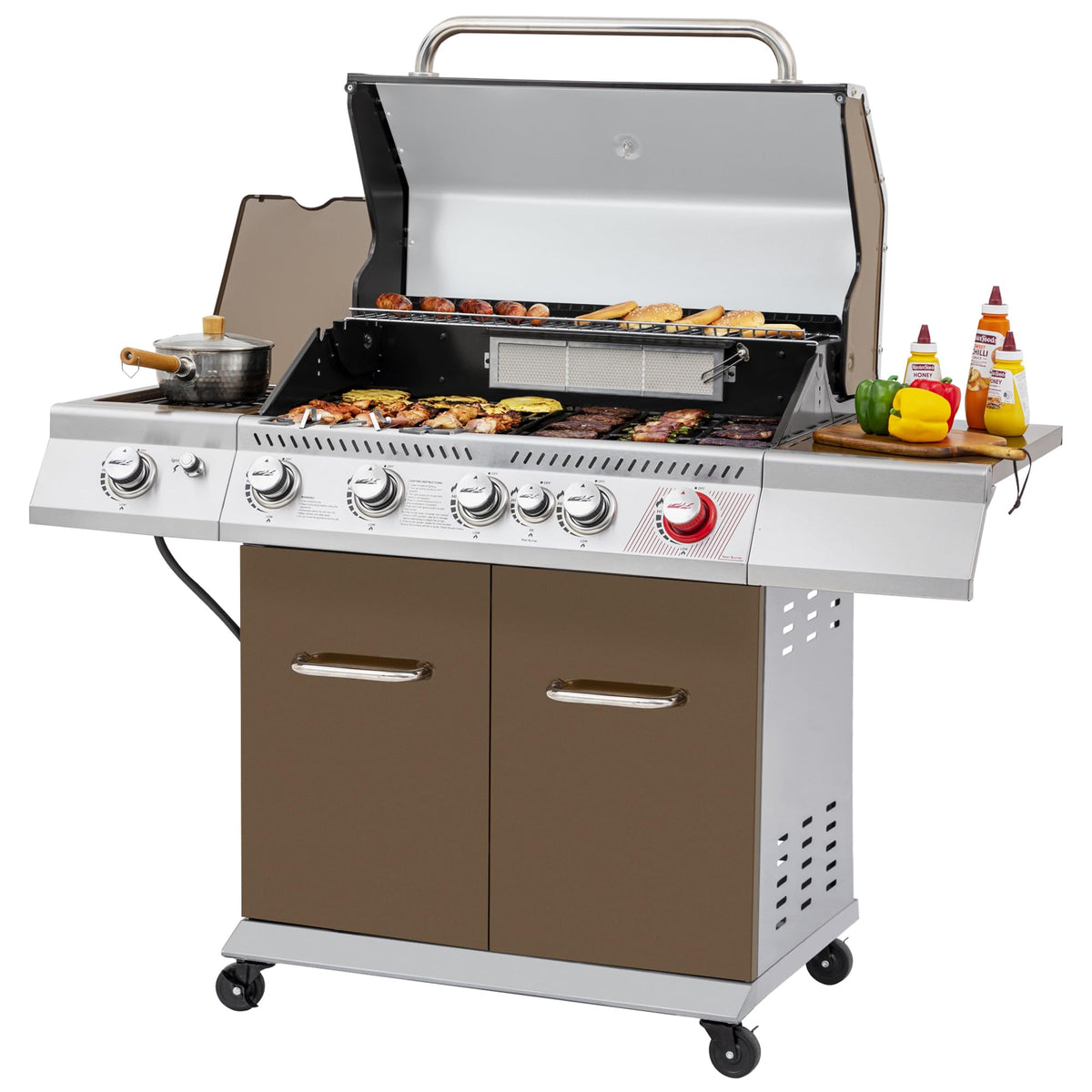 5-Burner Propane Gas Grill with Side Burner T1485