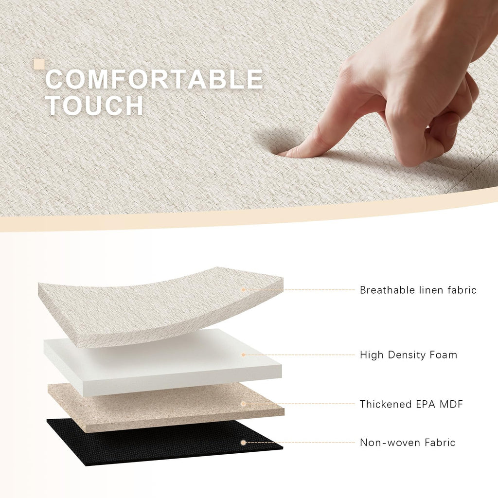 Beige Linen Upholstered Storage Ottoman Bench O382