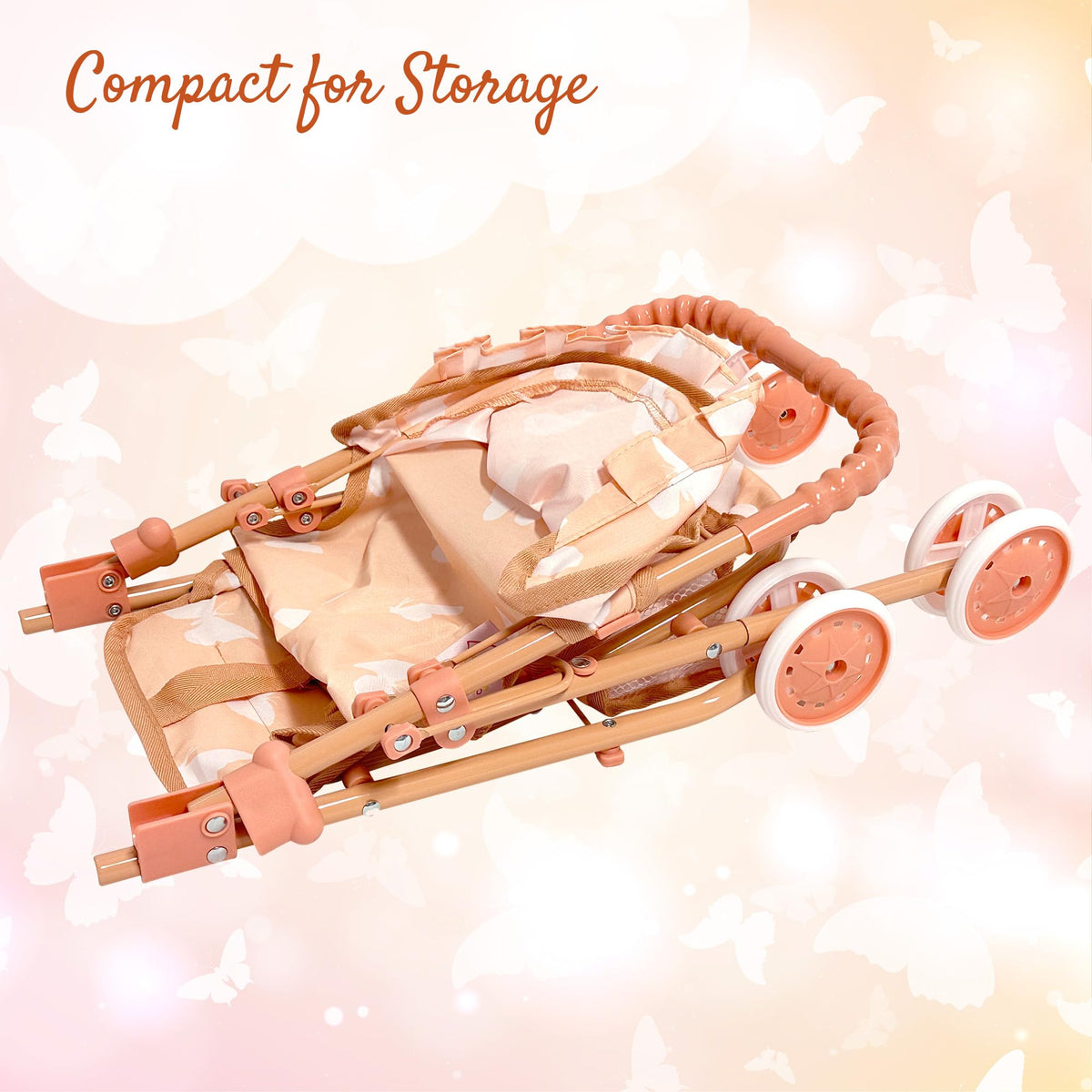 Baby Doll Stroller with Storage Basket, Foldable Frame, Canopy, Seatbelt K50183