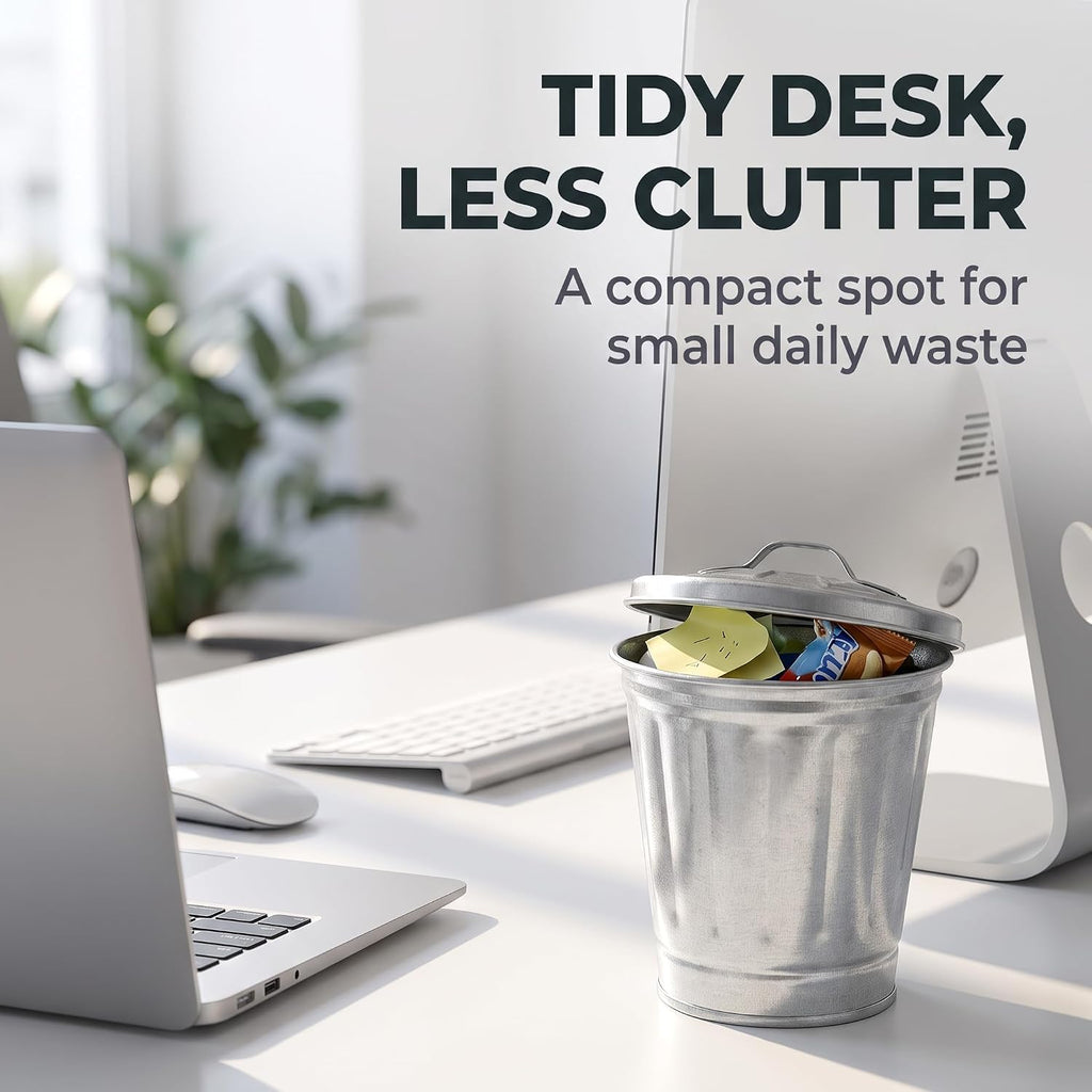 Silver Mini Galvanized Trash Can with Lid A1814