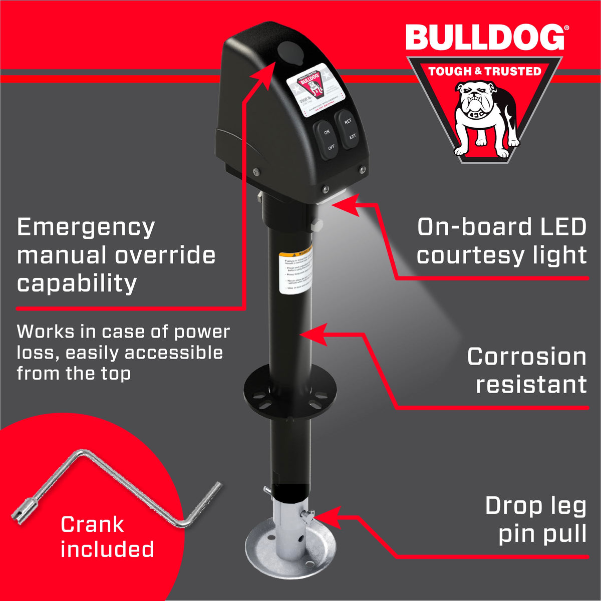 Powered Trailer Jack, A-Frame, 3,500 lbs. Lift Capacity, Bolt-On, 14 Inch Travel C9877
