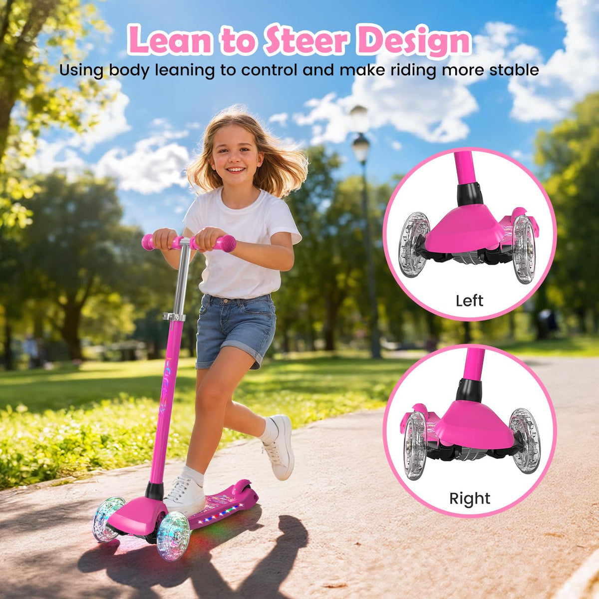 3-Wheel Kids Scooter with Light-Up Deck and Wheels D7172