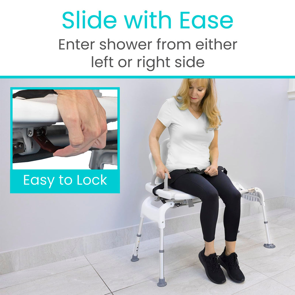Sliding Shower Chair with Soap Tray and Safety Belt W8459