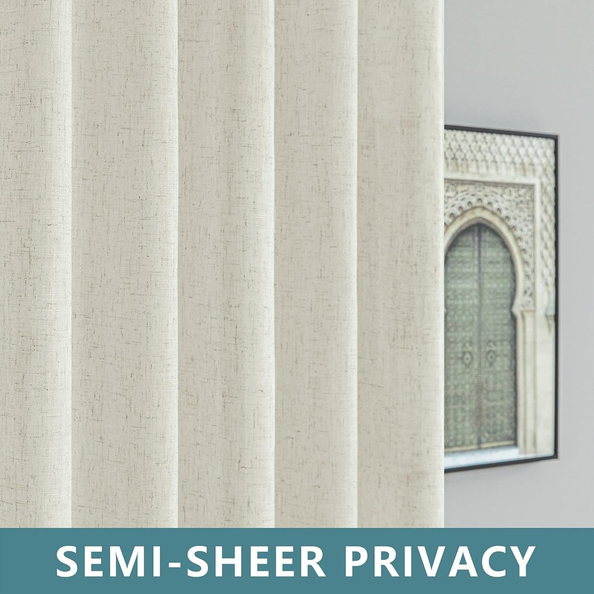 78 Inch Sheer Linen Curtains, 52" W x 78" L 2 Panels Set, Cream J947